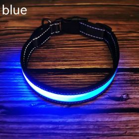 LED Luminous Dog Collar Highlight Reflective Leather Reflective Stripe Ribbon (Option: Blue-L)