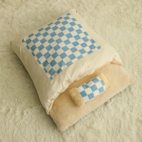 Cat Nest Winter Warm Semi-enclosed Quilt (Option: Blue And White Plaid-S)