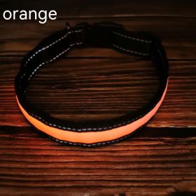 LED Luminous Dog Collar Highlight Reflective Leather Reflective Stripe Ribbon (Option: Orange-S)