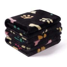 Pet Blanket Dog Cat Pad Warm Blanket Confetti Bone Dog's Paw Blanket (Option: Black-40*60CM)