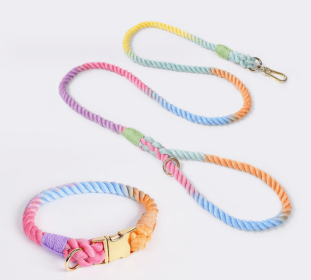 Weaving Gradient Colored Cotton Rope Pet Collar (Option: Makaron-XL)